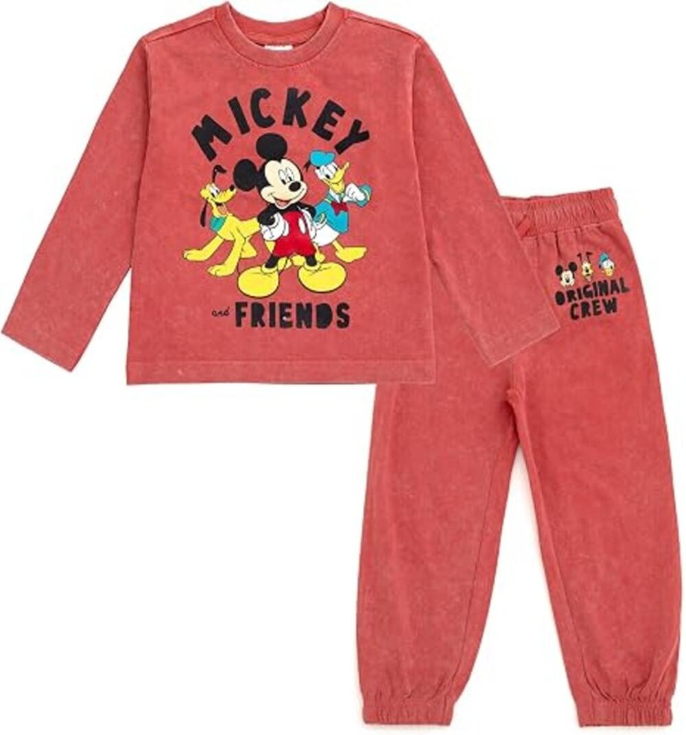 NEW Disney Mickey Mouse Outfit Set Boys Kids Red Long Sleeve Pants Size 7-8